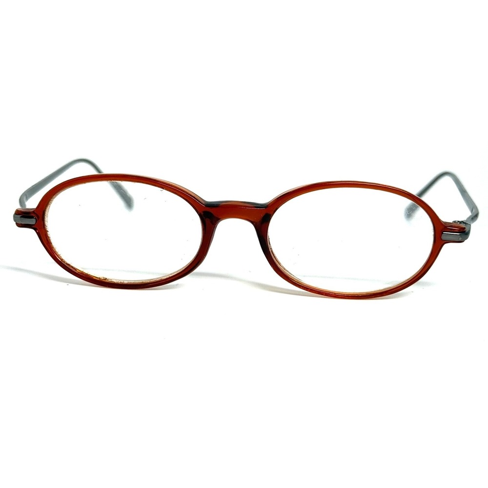 Vintage Amber Oval Eyeglasses Gunmetal Metal Temples 24919